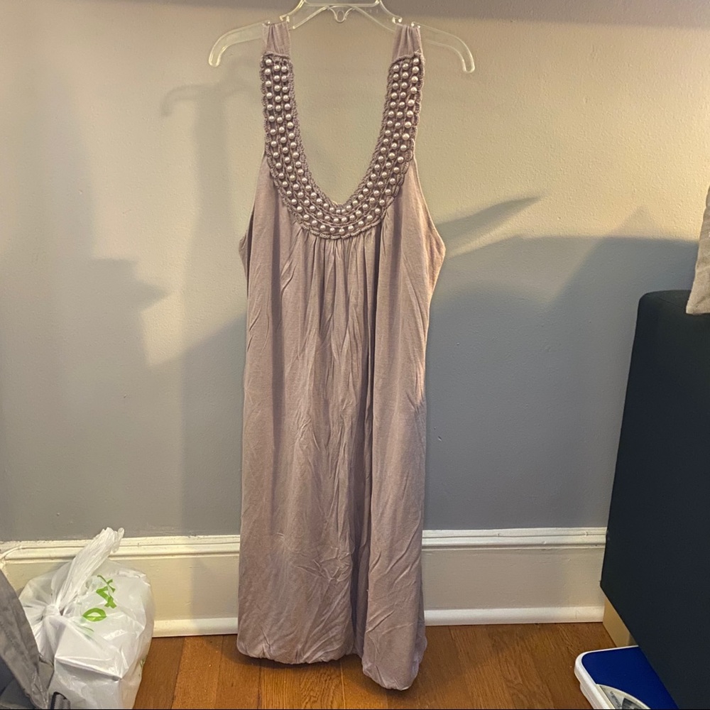 Beige Casual Dress with Beading